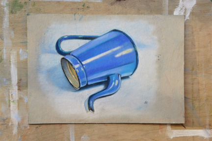 Картина пастелью, натюрморт с чайником, рисунок