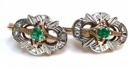 Золотые серьги 585 пробы, изумруды и бриллианты