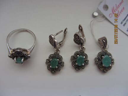 Серебряный комплект с изумрудами Milana Silver