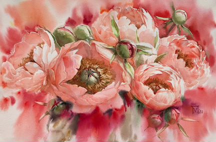 Мария Павлова Курс Пионы акварелью