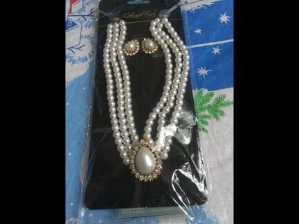 Колье с клипсами жемчужное