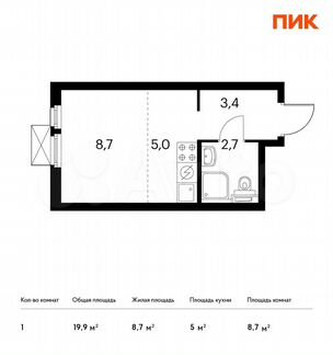 Квартира-студия, 19.9 м², 9/32 эт.