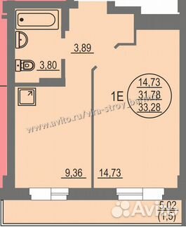 1-к квартира, 33.3 м², 8/17 эт.
