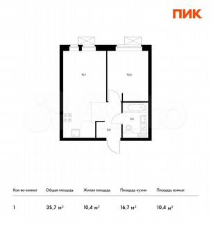 1-к квартира, 35.7 м², 18/32 эт.