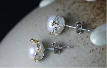 Жемчужные серьги в бутоне из серебра Sakura Dream