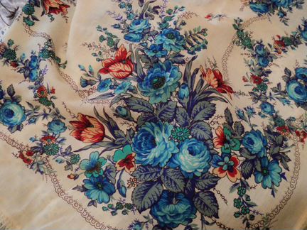 Платок Павлово-Посад 145смx145см, ч/ш. винтаж.2