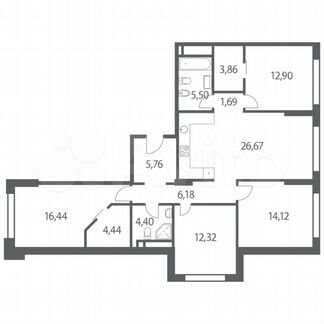 4-к квартира, 114.3 м², 13/35 эт.
