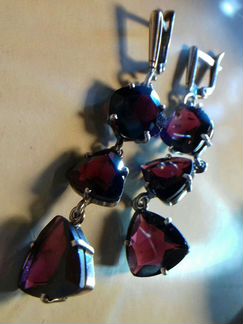 Серебро 925 пробы,Серьги с Турмалинами (Рубеллит)