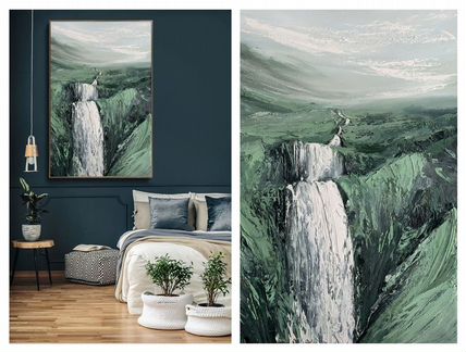 Картина маслом пейзаж природа водопад