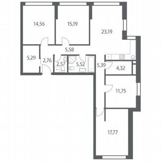 3-к квартира, 113.9 м², 15/35 эт.