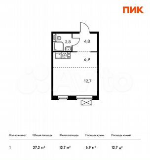 Квартира-студия, 26.9 м², 24/25 эт.